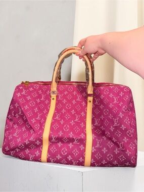 Women’s monogram Canvas Travel Tote with Tan Trim